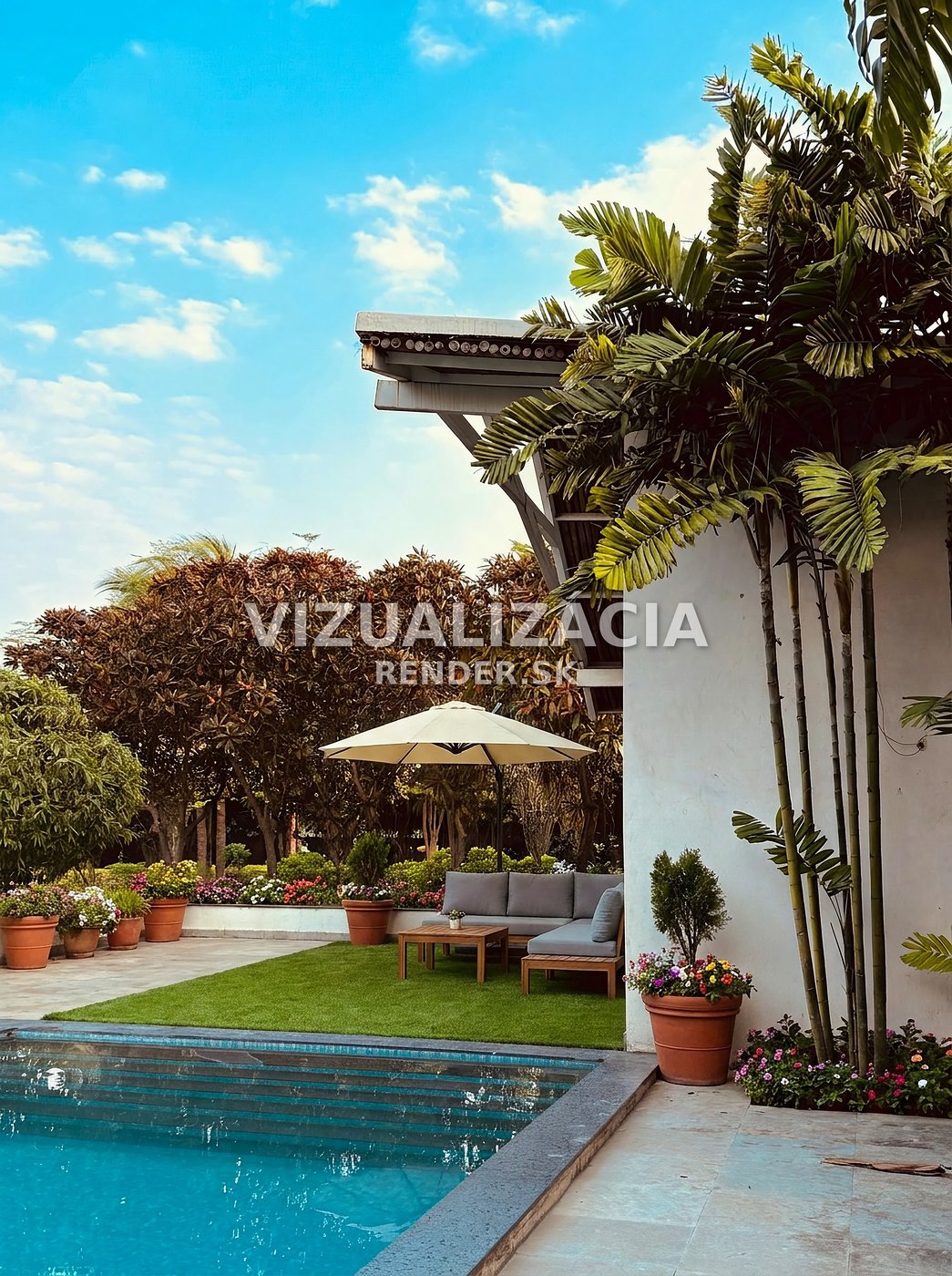 Po vizualizácii — Posedenie pri bazéne